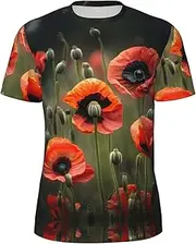 [DRTGEDS] Poppy Flowers Men's T-Shirts Mesh Short Sleeve Undershirt for Shirts in Warm Weather