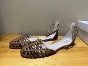Wittner Size 39 Calissa Brown Leather Flat Sandals