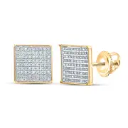 10kt Yellow Gold Womens Round Pave-set Diamond Square Cluster Earrings 1/2