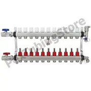 11-Branch PEX Radiant Floor Heating Manifold Set - Stainless Steel, for 1/2” PEX