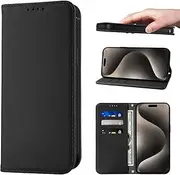 LANJLM Wallet Case for iPhone 15 Pro Max Phone Cases Premium Leather PU Flip Cover Magnetic Shockproof Closure Book Design with Kickstand Feature & Card Slots iPhone 15 Pro Max(6.7") Case - Black