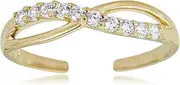 [AVORA] Adjustable Sideways Infinity Toe Ring with Simulated Diamond CZ in Yellow Gold or Silver