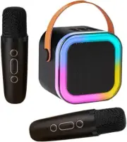 Bluetooth Karaoke Machine with 2 Wireless Mics | Party Speaker Light Show Black