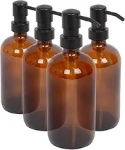 Harbour Housewares Glass Soap Dispensers - Amber - 4 Pack - 500ml Refillable Soap Dispensers Hand and Dish Soap Pump Dispenser for Bathroom, Kitchen, Laundry Room