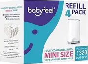 Babyfeel Refills Compatible with DEKOR MINI Diaper Pails | 4 Pack | Exclusive 20% Extra Thickness | Diaper Pail Refills with Powerful Odor Elimination | Powder Scent | Holds up to 1320 Diapers