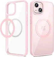 [VEGO] for iPhone 13 & iPhone 14 Magnetic Case Compatible with MagSafe, Clear Hard PC Back + Soft TPU Frame Slim Resist Scratches Shockproof Bumper Case for iPhone 13 / iPhone 14 6.1" - Rose Pink