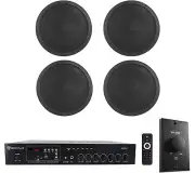 Rockville Commercial Restaurant Amp+(4) 5" Black Ceiling Speakers+Wall Control