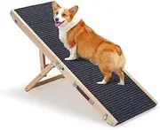 Petzly Dog Ramp for Bed Couch, Adjustable Height 24.5-49.5CM Pet Ramp for Puppy Medium Dogs Old Dogs & Cats, Non-Slip, Pine Wood Finish, Folding Portable Wooden Safety Dog Stairs