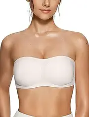 [Vertvie] Strapless Bra Push Up Bandeau Top Women's with Cups Bandeau Bra Without Straps Non-Slip Silicone Soft Seamless Bralette with Transparent Straps Strapless Bra Without Underwire, White, L