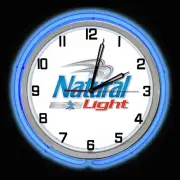 15" Natural Light Beer Blue Double Neon Clock Chrome Finish Man Cave Bar