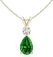 [Angara] Lab-Grown Emerald Teardrop Pendant Necklace with Lab Diamond in Sterling Silver/14ct Solid Gold for Women | May Birthstone Jewellery for Her
