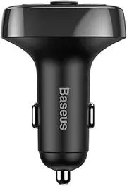 Baseus T Typed S-09A Bluetooth MP3 Car Charger,12-24V Car Charger: 5V 2.4A 12W, Dual USB Ports, Hands-Free Calls, MP3/WMA/WAV/FLAC Audio Support, FM Transmitter, Black