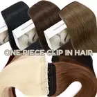 One Piece Human Hair Extensions Clip In 3/4 Full Head 5 Clips Highlight Straight