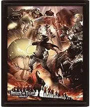 Attack on Titan 3D Framed Poster (UK Size: 25.5cm x 20.5cm x 0.2cm) (Brown/Black)