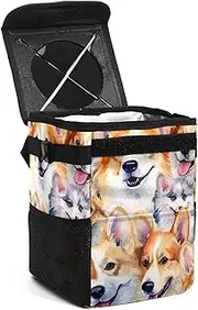 Car Trash Can with Lid,Bag Hanging Storage Pockets Leak-Proof,Portable Garbage Bin,Animal Dog Happy