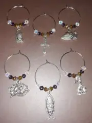Easter Wine Glass Charms Set of 6 Christian Religious Drink Markers NEW