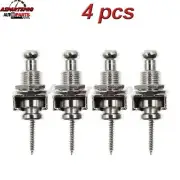 Set of 4 PCS Chrome Guitar Strap Buttons Strap Locks Round Head End Pins Silver