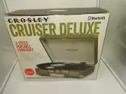 Crosley Cruiser Deluxe Bluetooth 3-Speed Portable Turntable Gray CR8005D-LO New