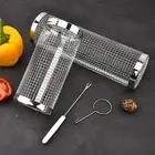 Stainless Steel BBQ Grill Basket Wire Mesh Cylinder Barbecue Tool