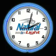 Natural Light Beer Sign 19" Blue Double Neon Clock Man Cave Bar Game Room Garage