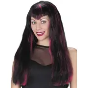 Sinister Vampiress Wig Fake Hair Pink Streaks Witch Vampire Halloween Costume