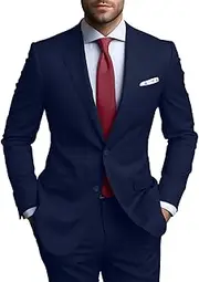 [Tiefony] Men's 2 Piece Slim Fit Suit Set Two Button Blazer Jacket Vest Pants Tuxedo Set for Wedding and Business