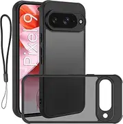 USTIYA FG Case for Google Pixel 9 case 6.3 inch Matte Acrylic Protect The Camera Accessories Phone Lanyard Cover Black