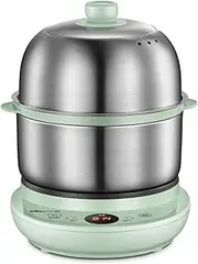 BEAR Electric Food Steamer, 2-Tier Egg Cooker with Steaming & Frying, Stainless Steel Vegetable Steamer for Cooking, Anti-dry Burn Protection, 9.5H Preset, 360W