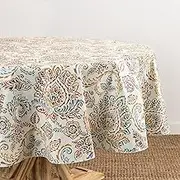 Elrene Home Fashions Ava Floral Jacobean Water and Stain Resistant Vinyl Indoor/Outdoor Tablecloth with Flannel Backing, 60"x84" Oval