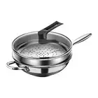 Stainless Steel Wok Pan with Glass Lid and Steamer Fry Pan for Induction