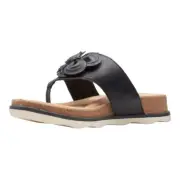Clarks Women's Brynn Style Black Leather Flat Sandal Size 10.5