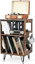ikkle Rustic Record Player Stand, 2 Tier with Vinyl Storage, Record Player Storage with Metal Legs, Vinyl Record Stand for Living Room, Bedroom(160 Albums)