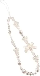 Mobile Phone Lanyard Universal Phone Chain Bow Butterfly Pearl Beaded Phone Lanyard Wrist Strap Anti Lost Phone Chain for Women