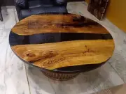 Black Epoxy Resin Table Natural Wood Round Coffee Table Handmade Furniture Decor