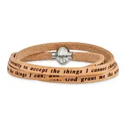 Stainless Steel Amen Serenity Prayer Tan Leather Wrap With Magnetic Clasp 22.25 Inch Bracelet