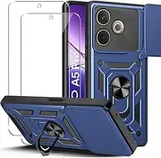 KUSINHOKA Case for Oppo A5 Pro with 2 Pieces Screen Protector, [360 Degree Ring Stand] [Camera Protection] Silicone Shockproof Hard PC Back Scratch-Resistant Armour Protective Mobile Phone Case, Blue