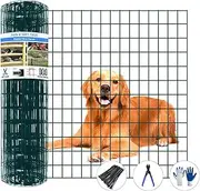 GILPWA Welded Wire Fence, 50ft(L) x 36inch(H) PVC Coated Wire Fencing for Dog, 2 Inch x 3 Inch 16GA Fencing for Chicken, Anti-rust Roll Metal Wire Mesh Fence for Yard Vegetable, Green