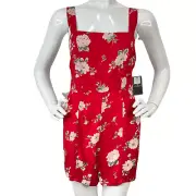 Volcom Romper Womens Sz S Red Floral True to This Shorts Cross Open Back Nwt $62