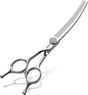 FOGOSP Professional Left Handed Curved Comb Thinner Dog Grooming Scissors 7.0'' Curved Thinning Shears for Dogs Pet 56 Teeth 50% Thinning Rate Japan VG10 Sharp and Durable