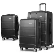 Wanderlite 3pc Luggage Trolley Set Suitcase Travel TSA Lock Hard Case Bags Black