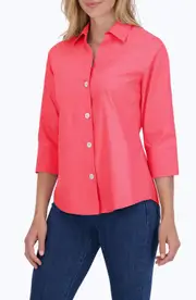Foxcroft Paityn Non-Iron Cotton Shirt in Simply Red at Nordstrom, Size 18