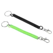6.7" Spiral Retractable Spring Coil Keychain, 2 Pack Key Ring, Black Green