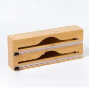 Bamboo Fresh Wrap Cut Box with Wall-Mounted Kitchen Cutter for Foil Paper and Pl