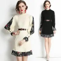 在飛比找PChome24h購物優惠-《D'Fina 時尚女裝》 法式時尚雪紡拼接針織洋裝 修身打