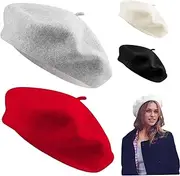 [ESOMAVRIX] Beret Hats for Women, 4PCS Soft Warm Wool Beret, Fashion French Style Beret Cap, Portable French Hats for Women Ladies Girls Winter/5706