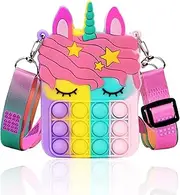 [civan] Small Unicorn Pop Purse for Girls and Women - Shoulder Bag With Fidget Toy, Silicone Backpack for ADHD Anxiety School