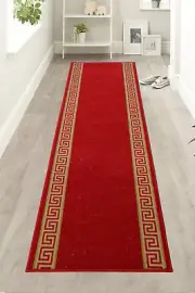 Custom Size Low Profile Loop Pile Meander Greek Key RED Desing Runner Rug Carpet