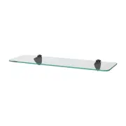 1x Rounded Floating Glass Bathroom Shelf 50cm Clear/Black Shower Storage Rack