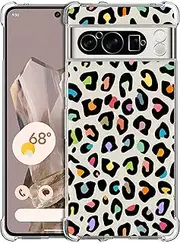 GlamCase Clear Case for Google Pixel 8 pro 5G, Google Pixel 8 pro 5G Clear Case - Leopard Skin Multicolor Pattern Design Printed Clear Shockproof Protective Back Case/Cover for Pixel 8 pro