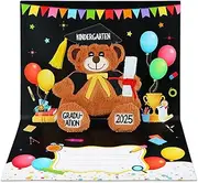 D4DREAM Kindergarten Graduation Card for Kids - 2025 Best Kindergarten Graduation Gifts for Daughter Soft 3D Grad Teddy Bear Pop Up Card with Envelope Black